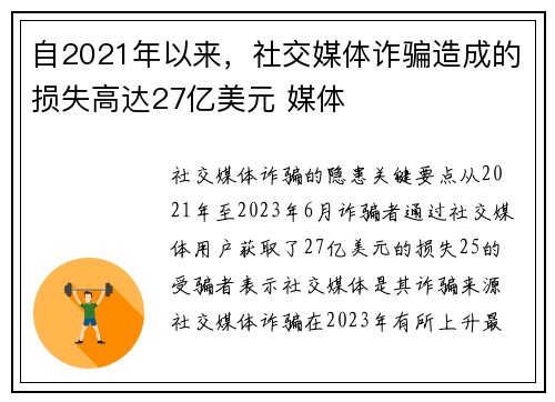 自2021年以来,社交媒体诈骗造成的损失高达27亿美元 媒体